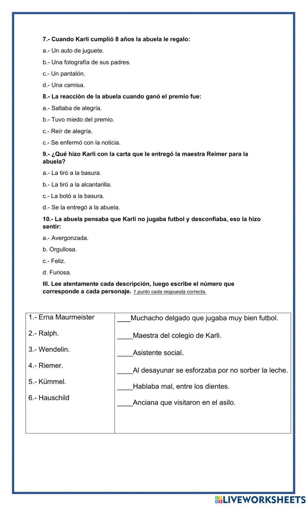 Evaluación libro -La abuela-