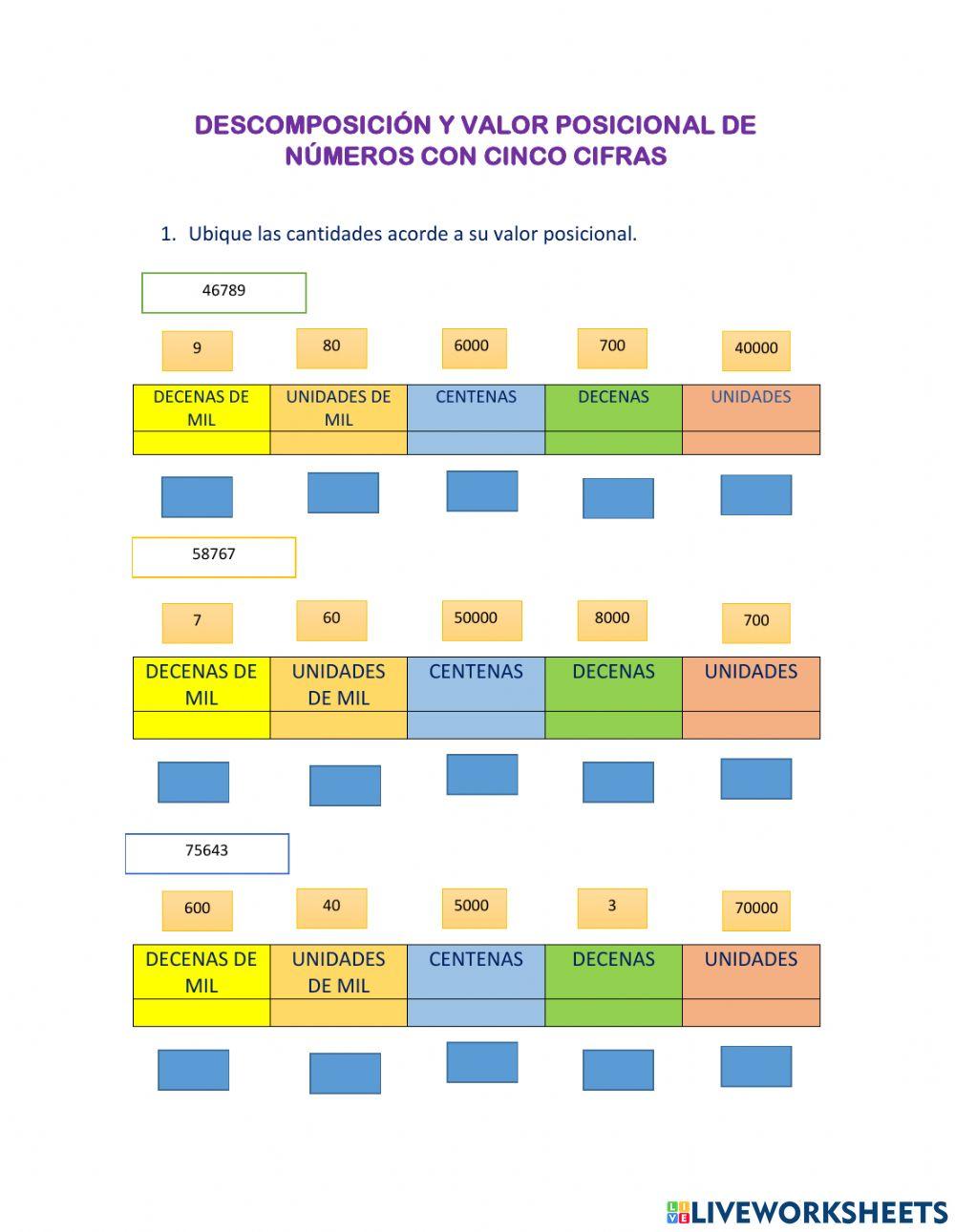 Descomposición de cantidades de cinco cifras