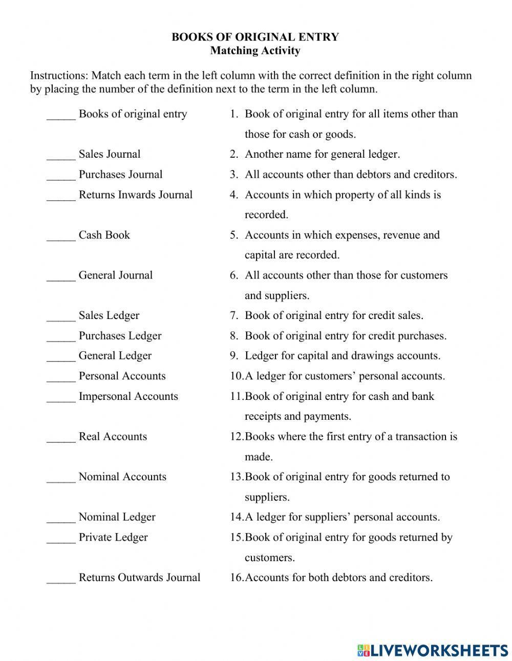 Books of Original entry