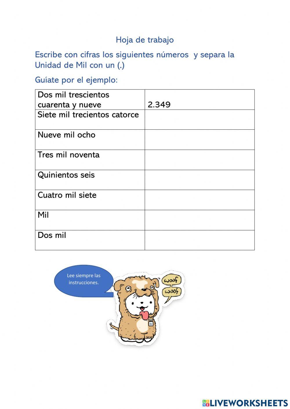 Escribe con cifras los números