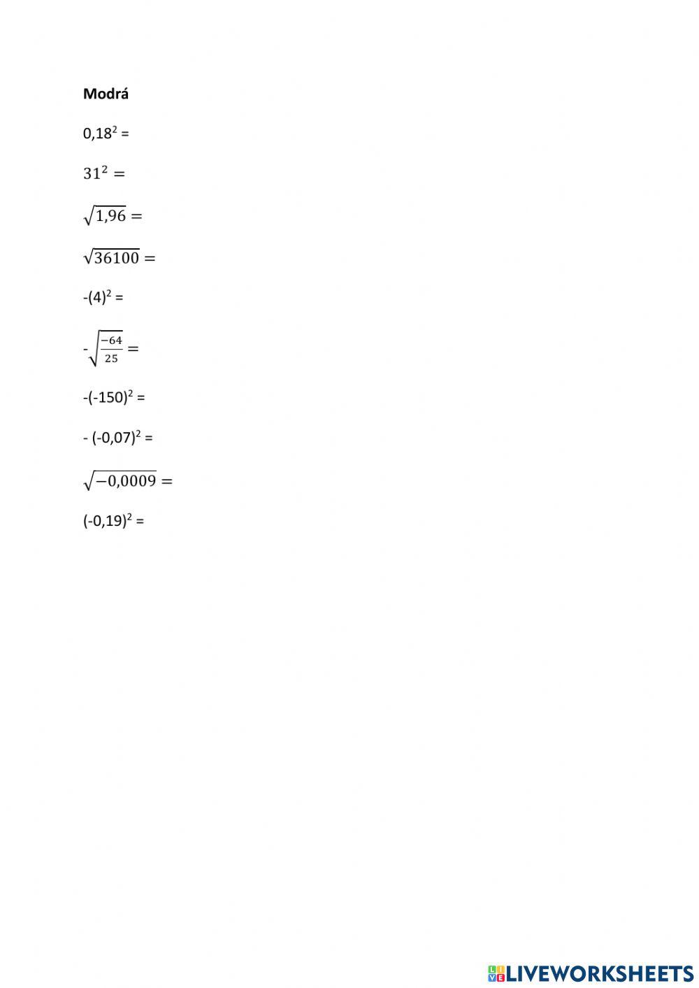 Druhá mocnina a odmocnina