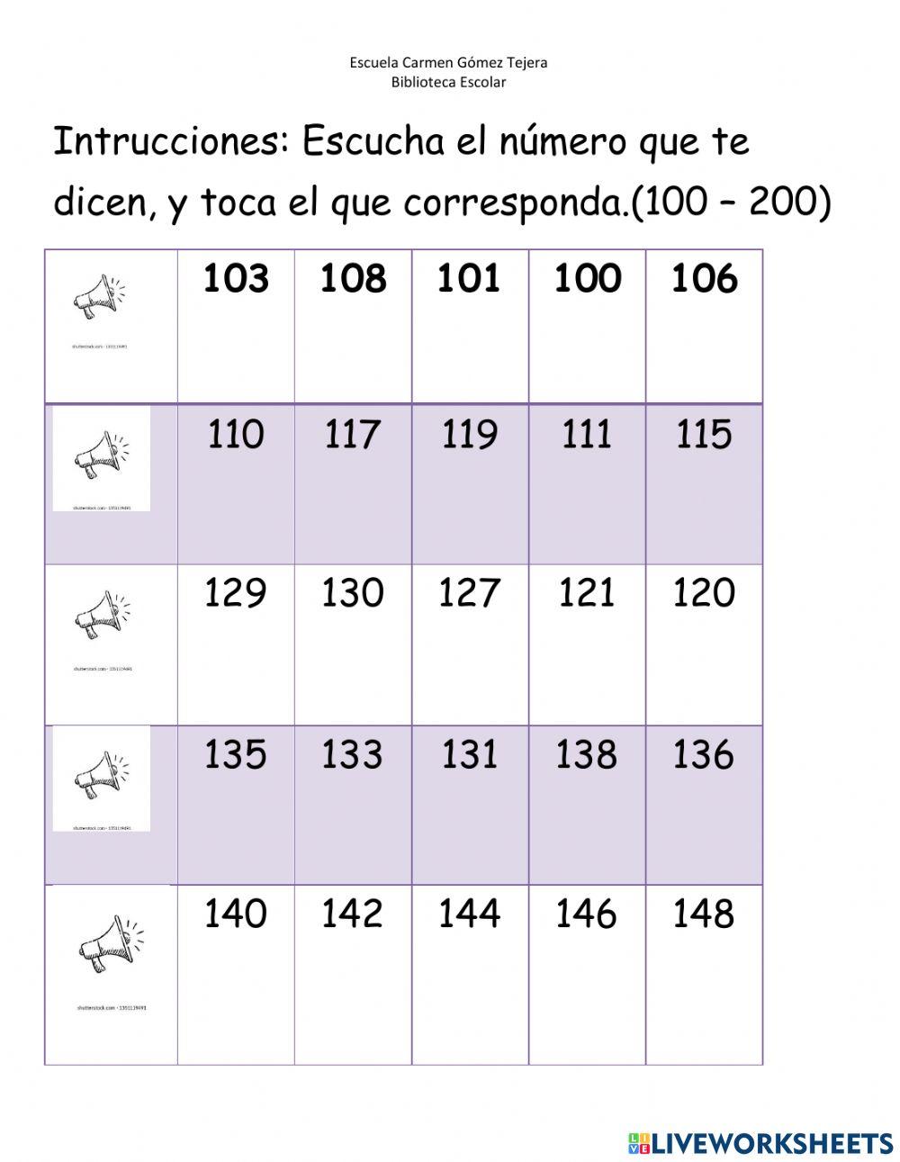 Reconocer numerales 100 al 200
