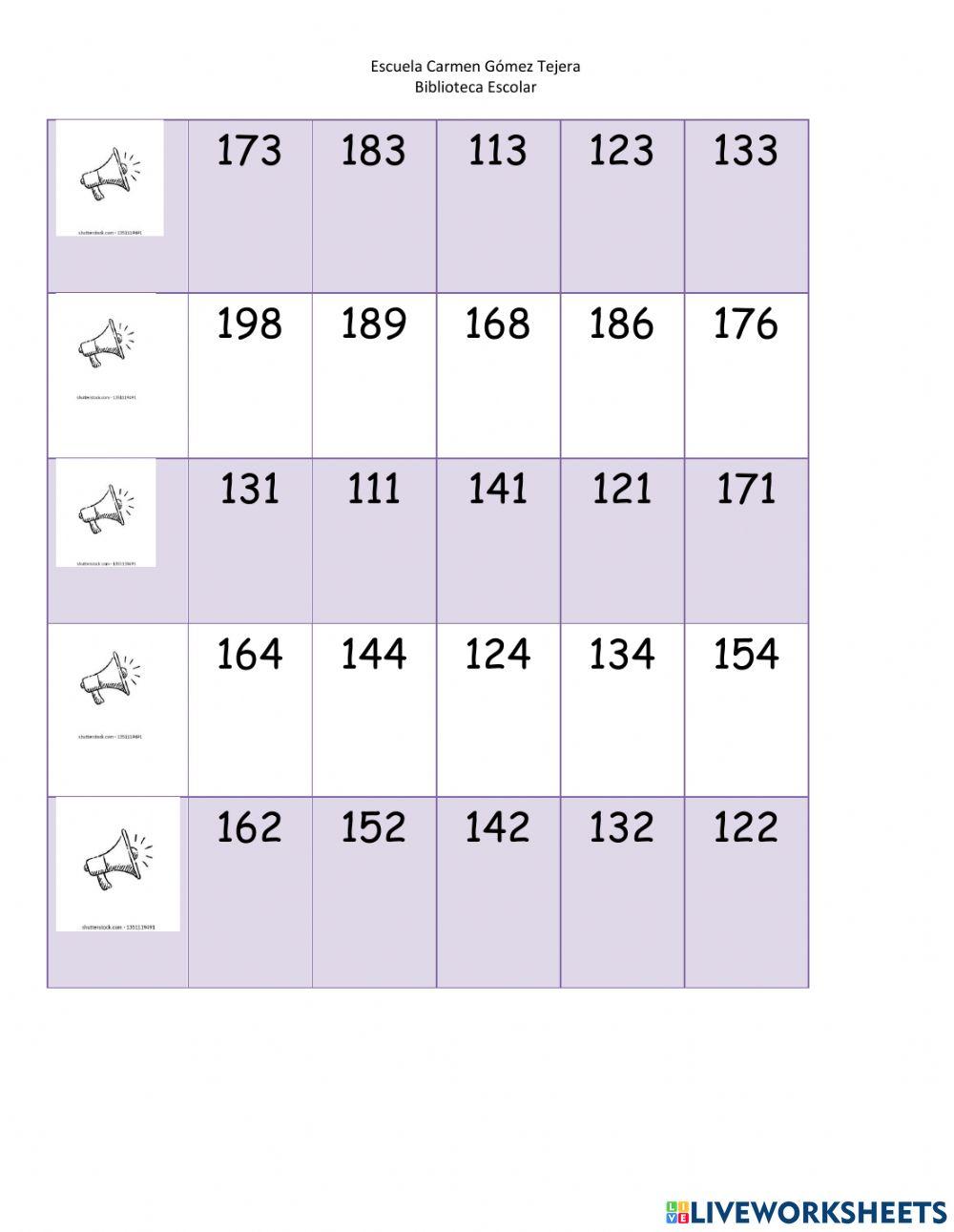 Reconocer numerales 100 al 200