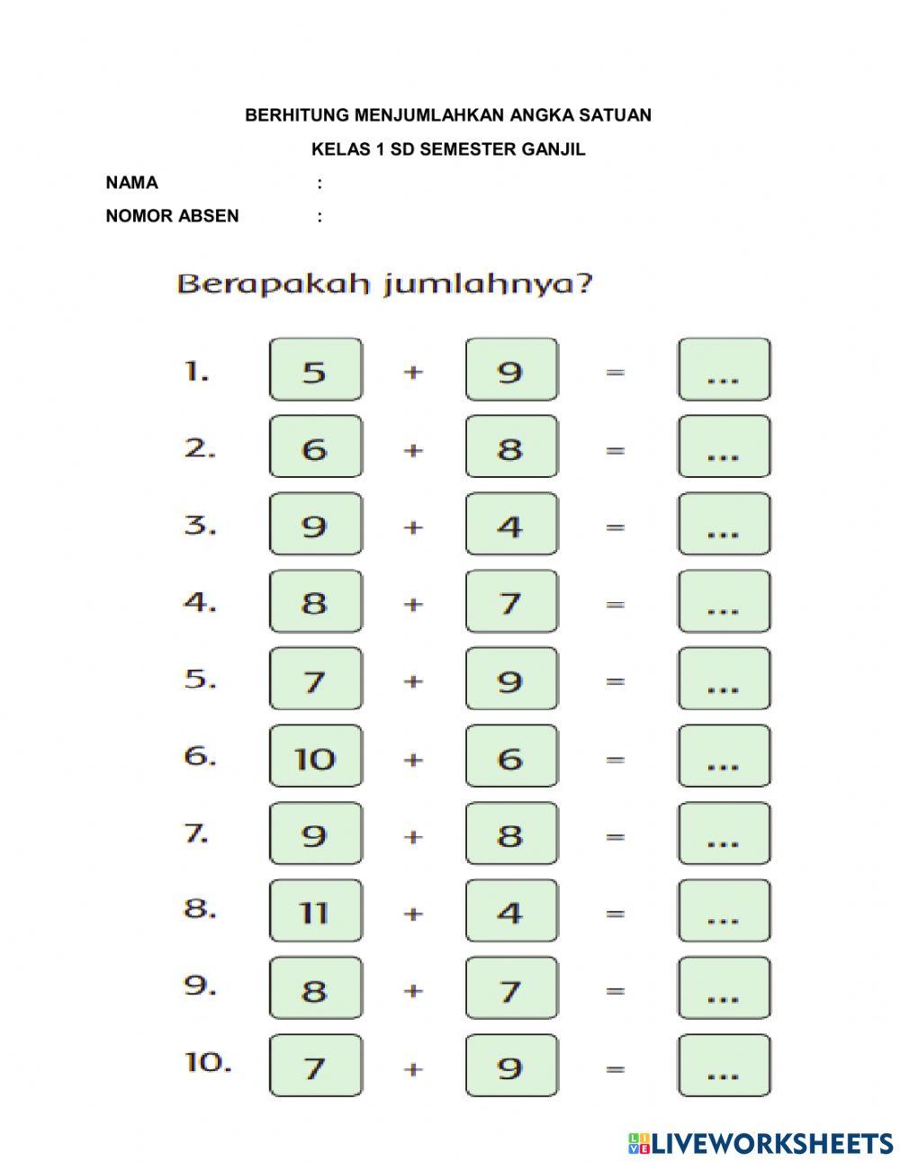 Berhitung menjumlahkan angka satuan