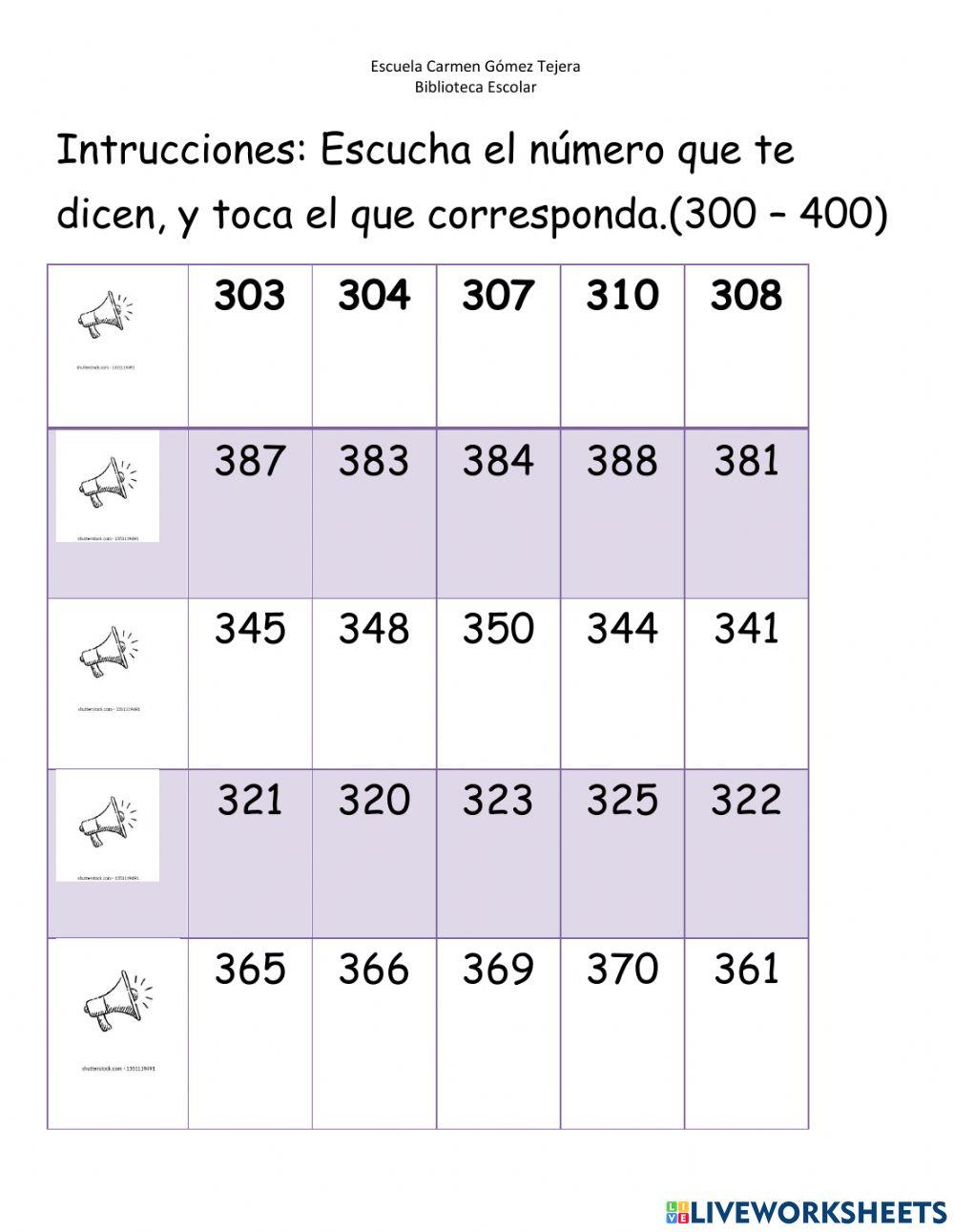 Reconocer numerales 300 al 400