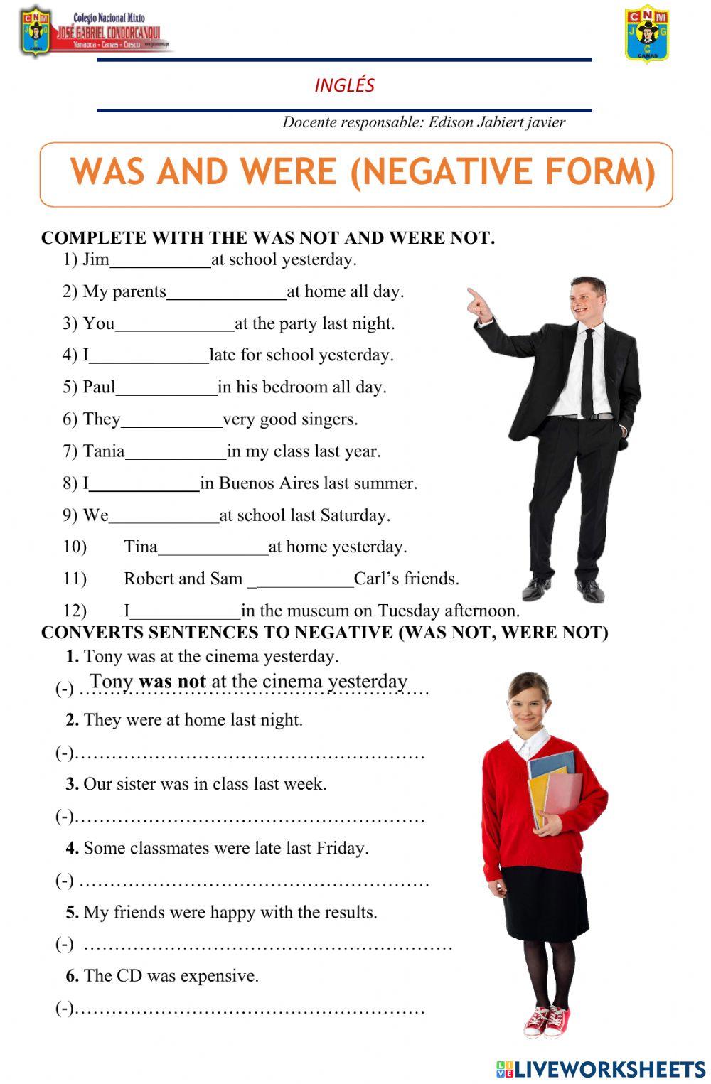 WAS AND WERE NEGATIVE FORM Online Exercise For Live Worksheets WAS AND WERE NEGATIVE FORM Online Exercise For Live Worksheets