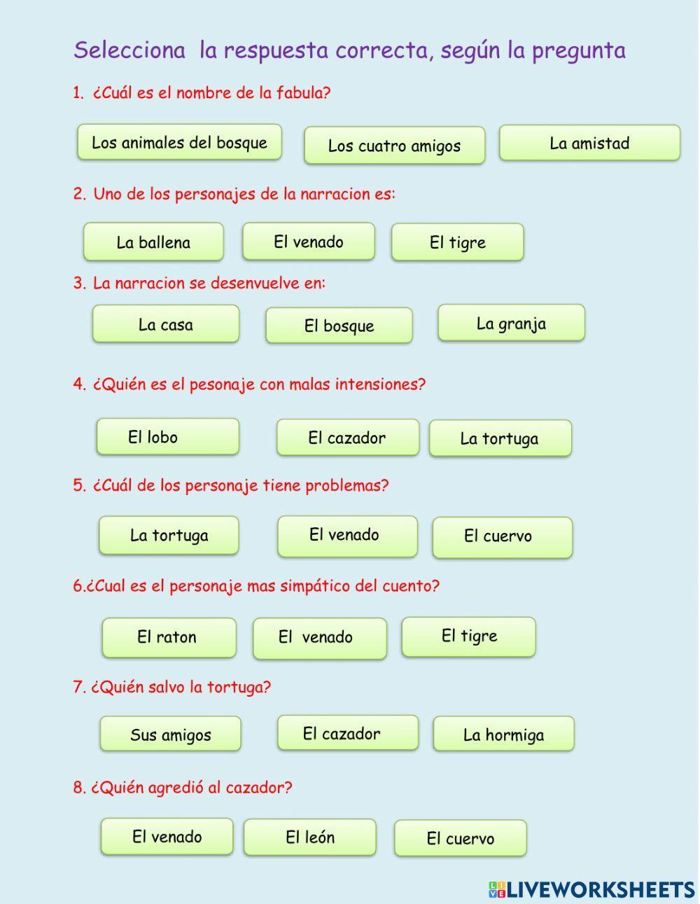 Conprension lectora Los cuatro amigos
