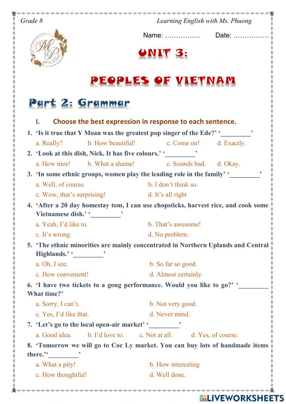 English 8 - Unit 3 - Grammar