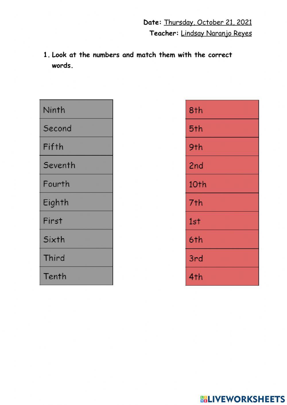 Taller 3: Ordinal Numbers