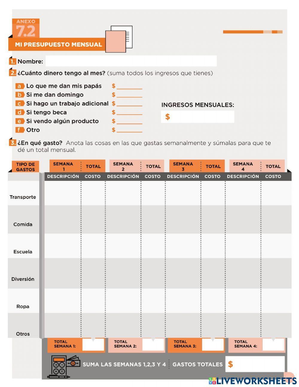 Mi presupuesto mensual