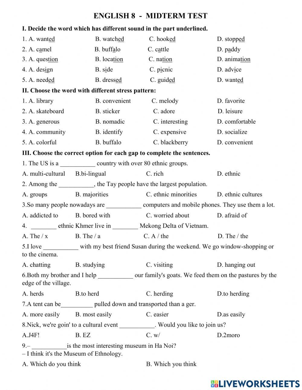 Midterm Test 8 - first semester