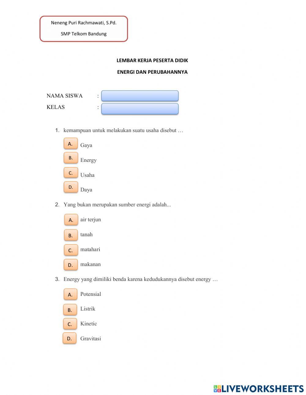 Lkpd bentuk energi dan perubahannya