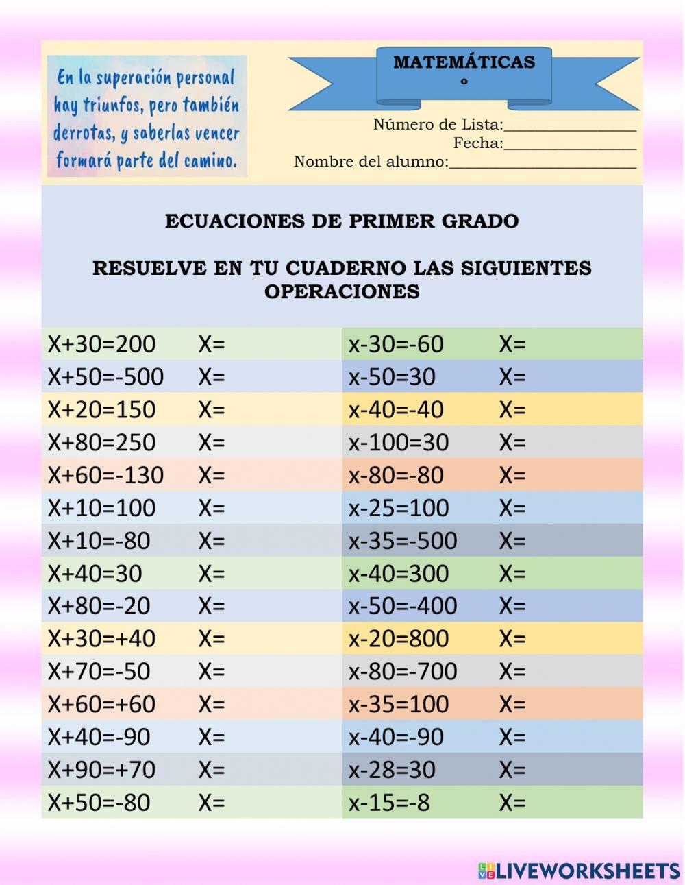 ECUACIONES x+a-b   x-a-b