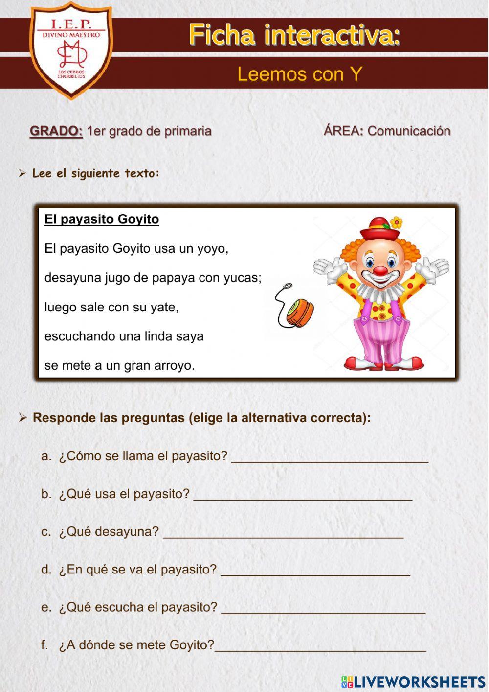 Oraciones y lectura con la consonante y