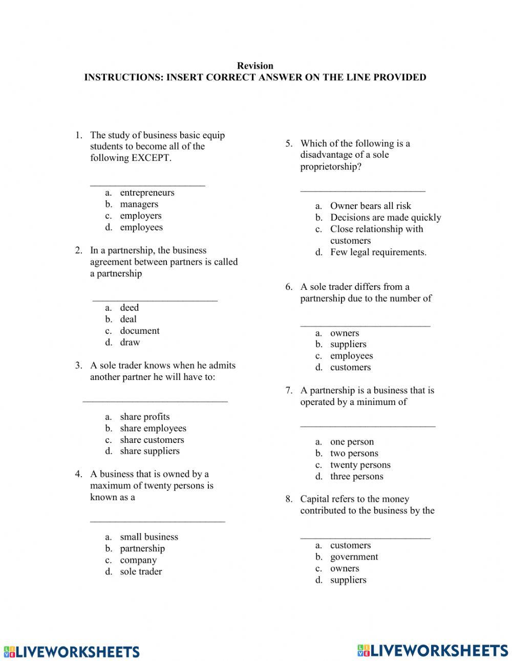 Revision of Business