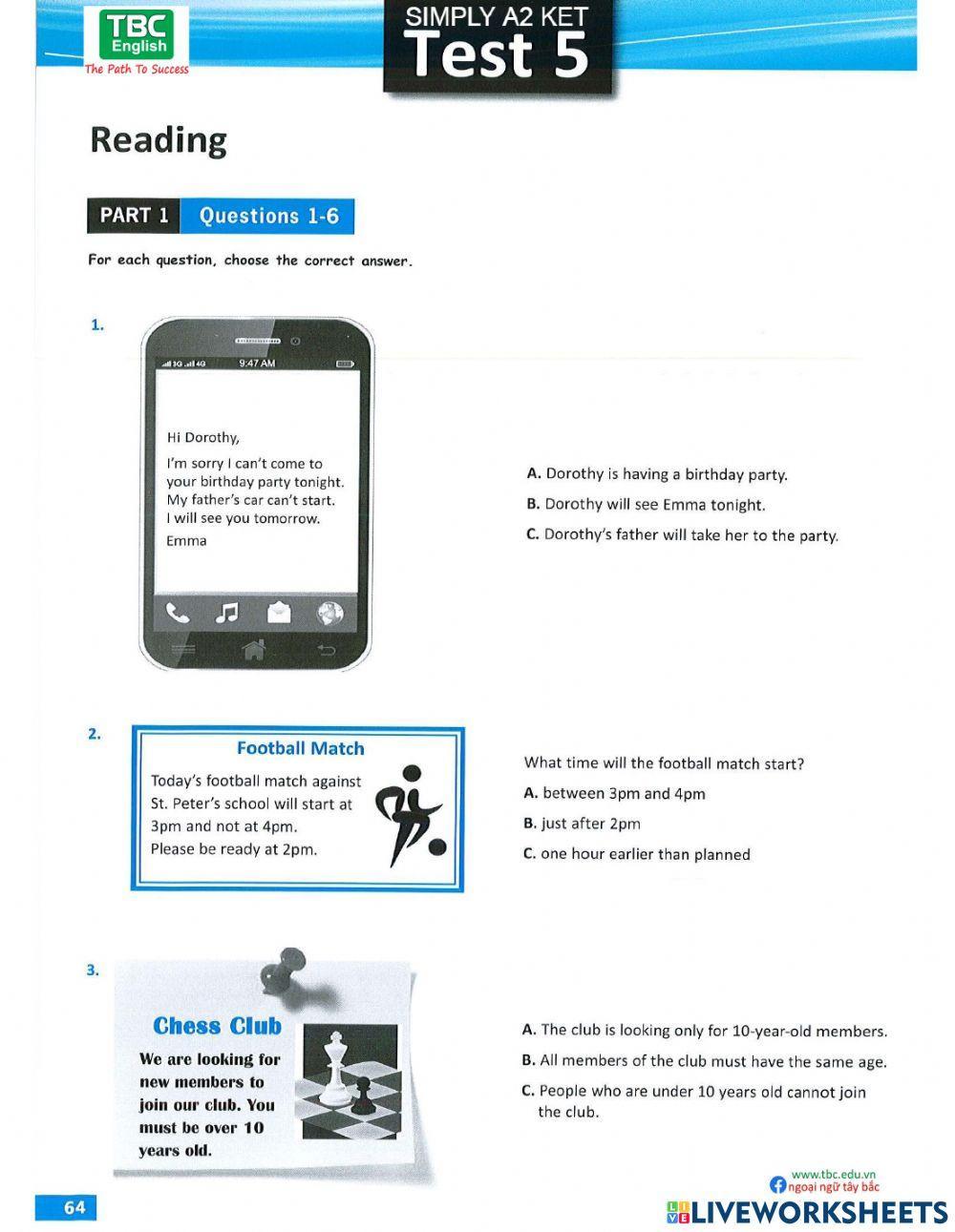 Simply KET Test 5 Reading