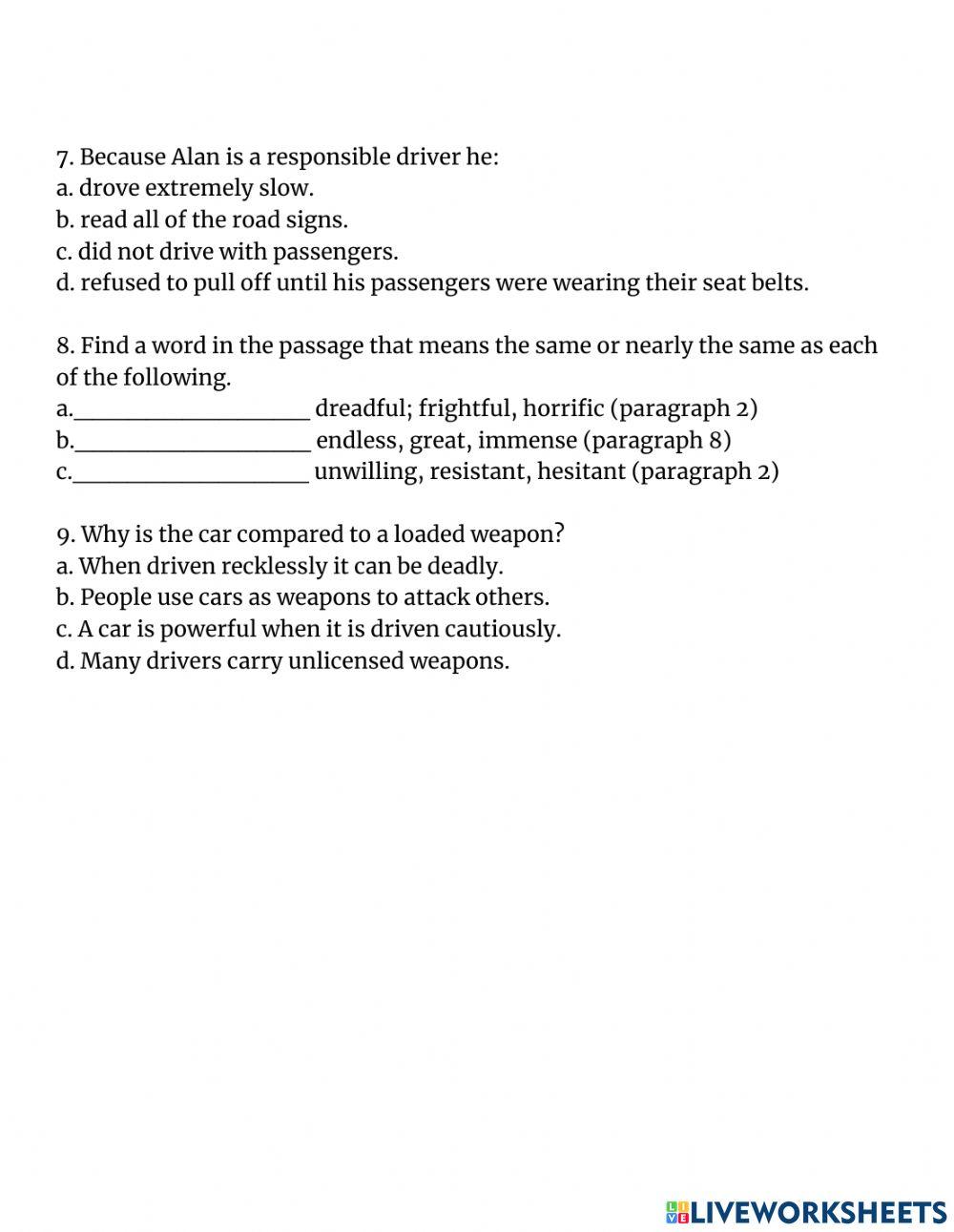 Reading Comprehension: Saved By The Belt