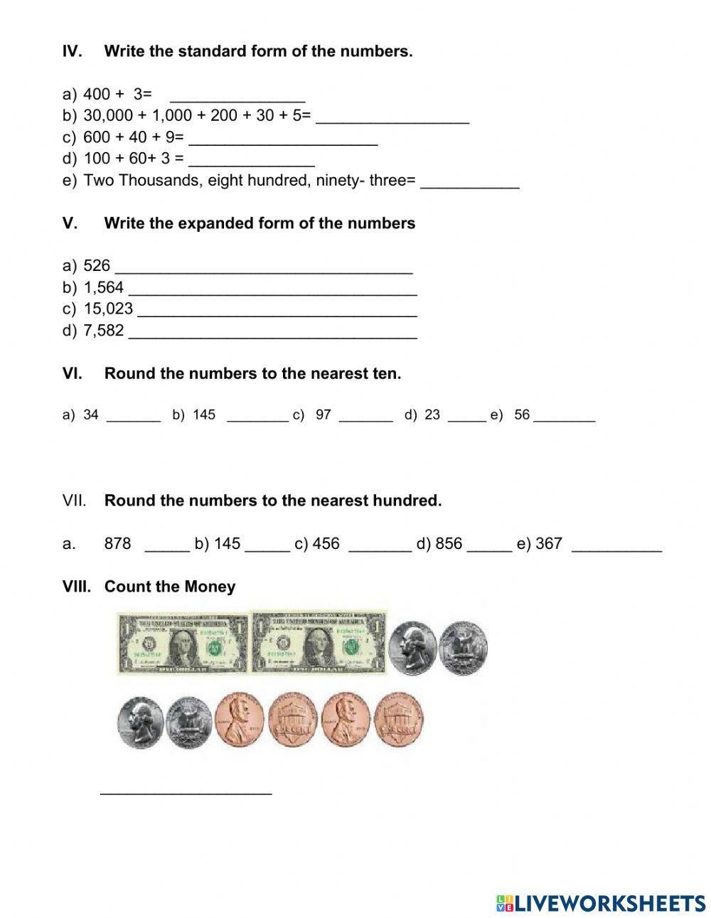 Math Test online exercise for 3rd Grade | Live Worksheets