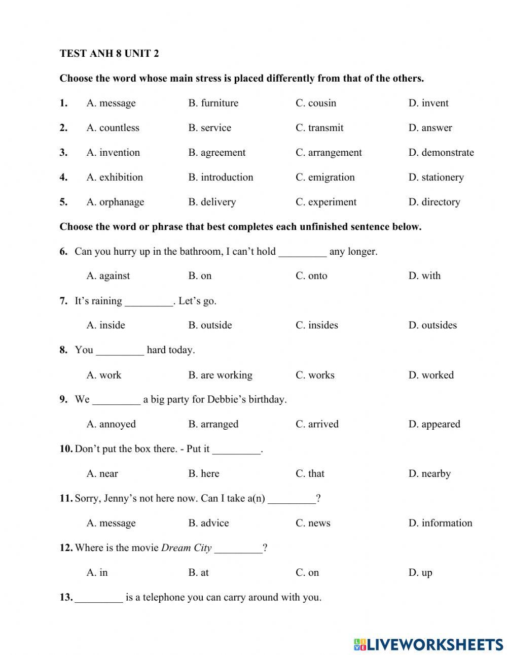Test unit 2 english 8