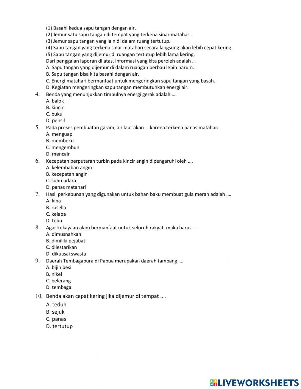 Kelas 4 tema 2 subtema 2 Manfaat matahari
