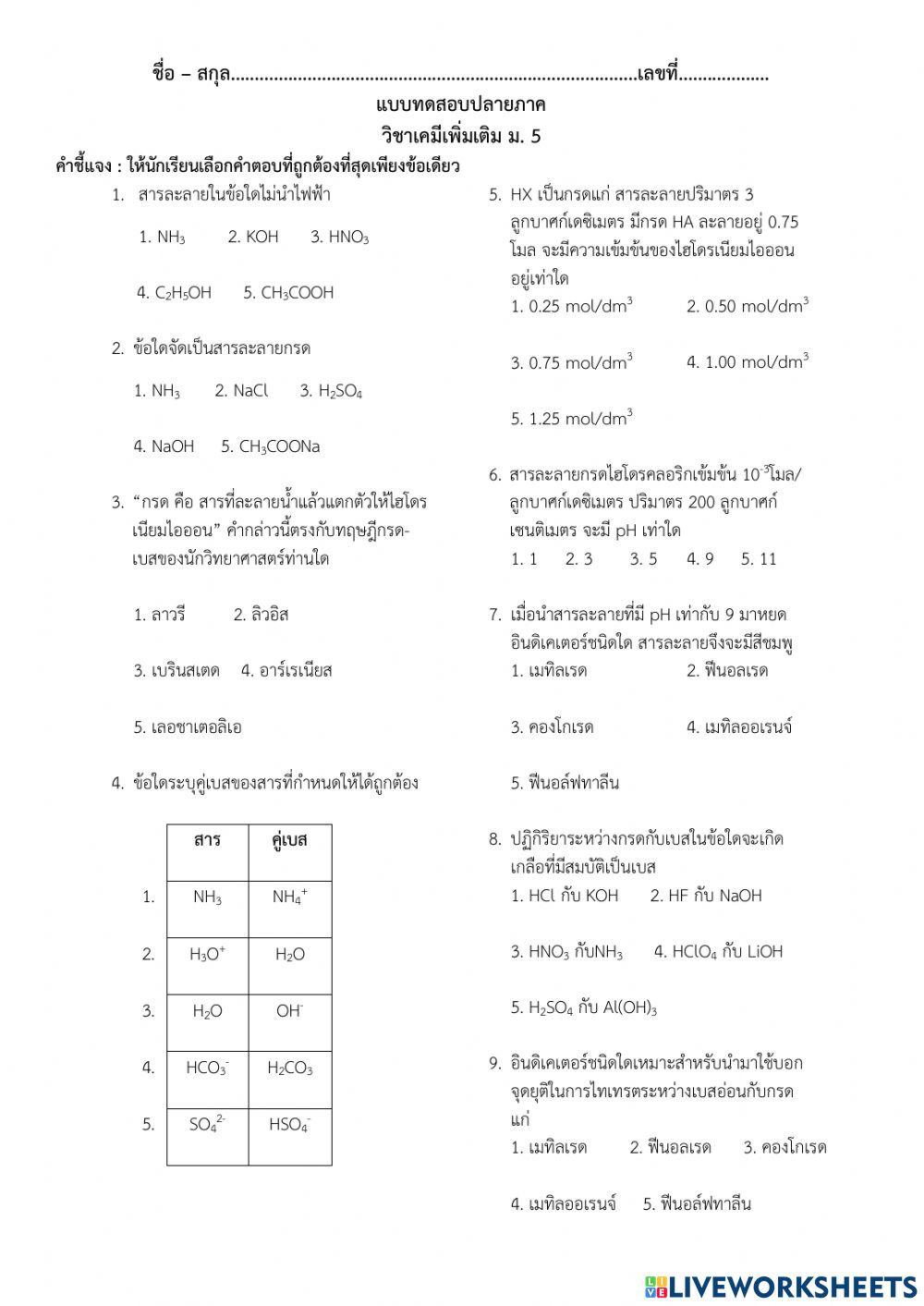 เคมีเพิ่มเติม ม.5