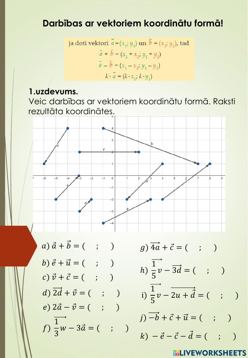 Darbības ar vektoriem koordinātu formā