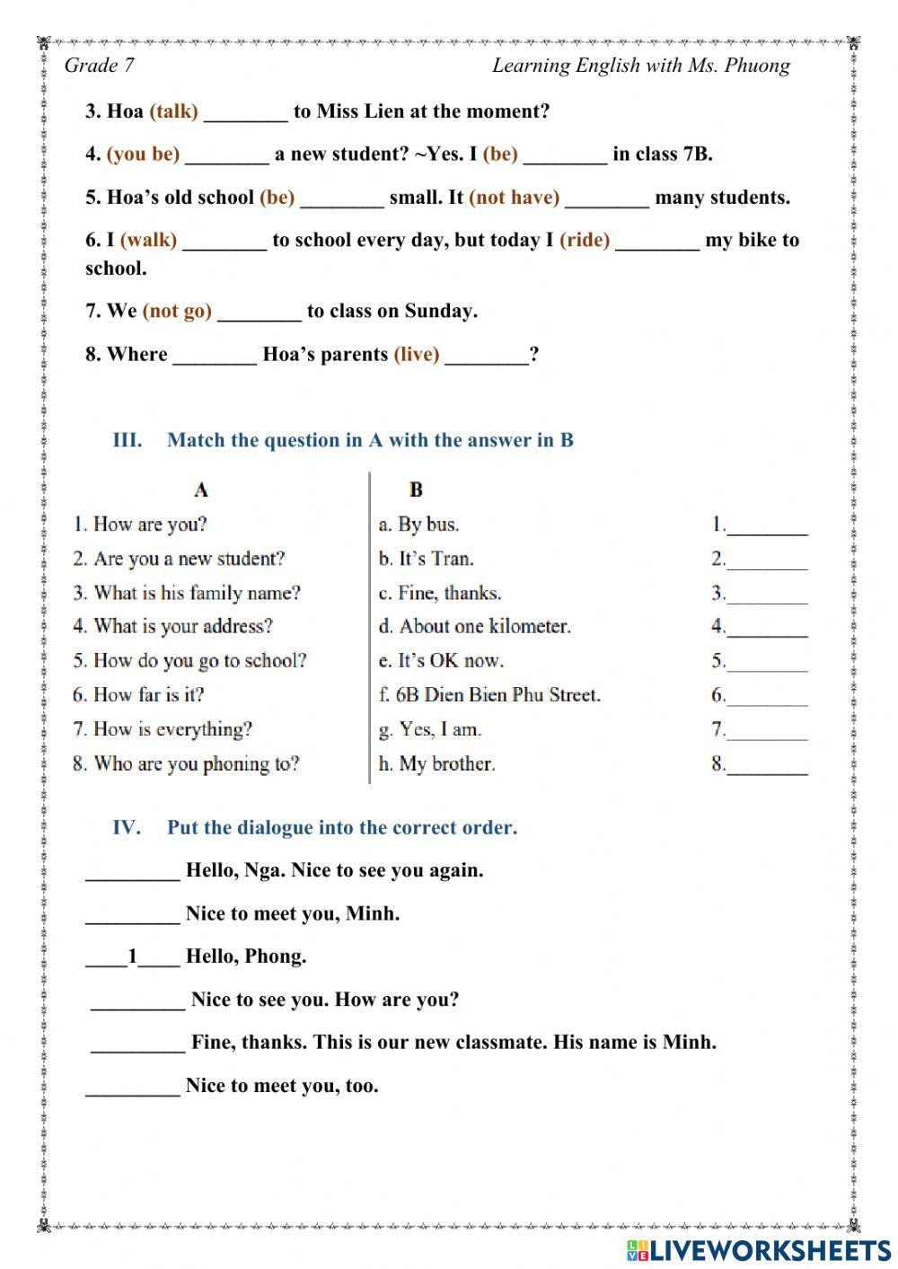 English 7 - Unit 1 - Back to school