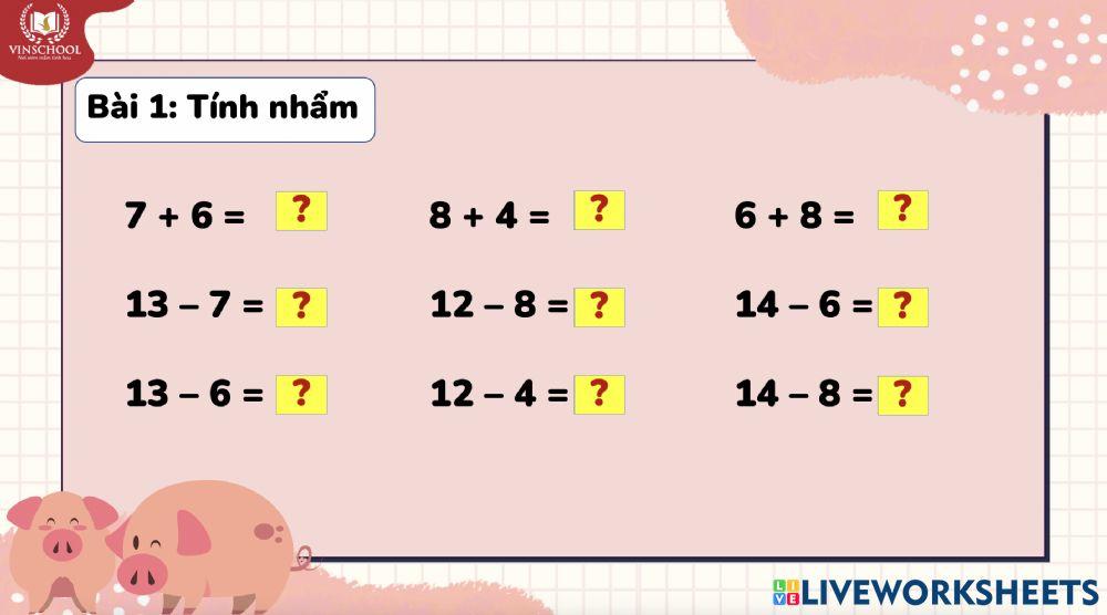 Bài tập ôn Phép cộng, trừ trong phạm vi 20