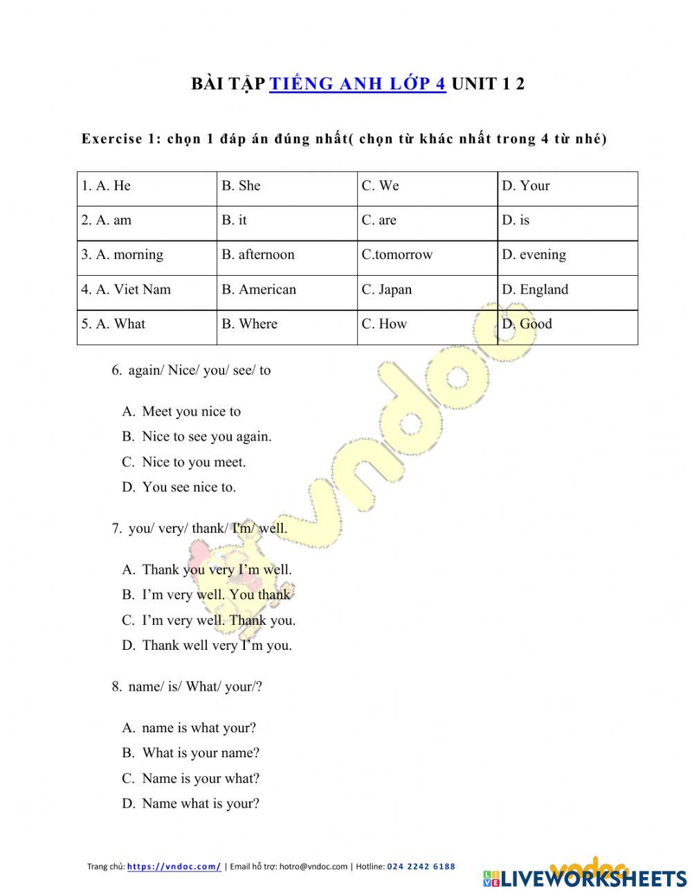Review Unit 1 and 2 for grade 4