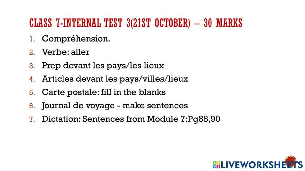 Class 7 Term 2 Internal Test 3