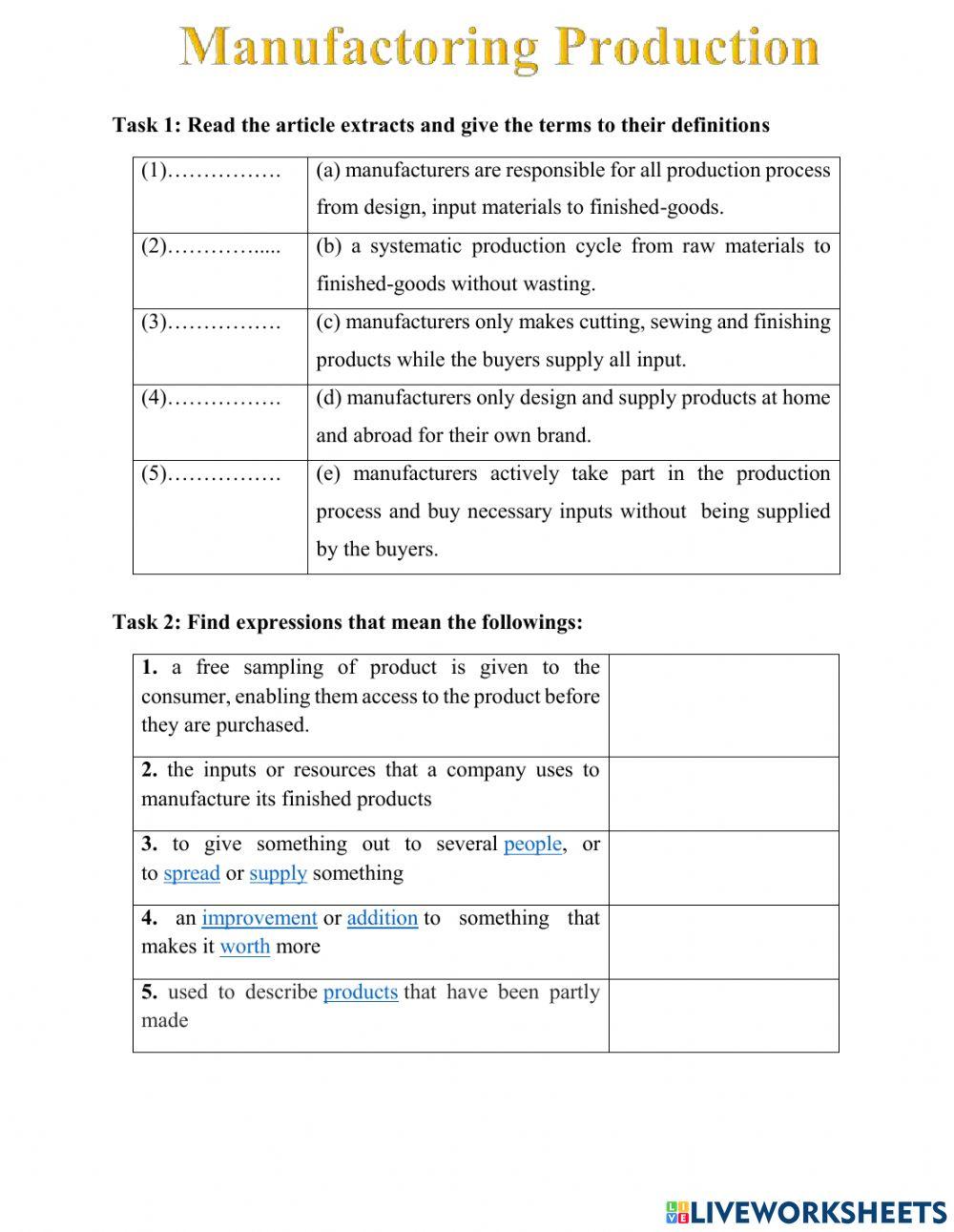 I. Reading exercises