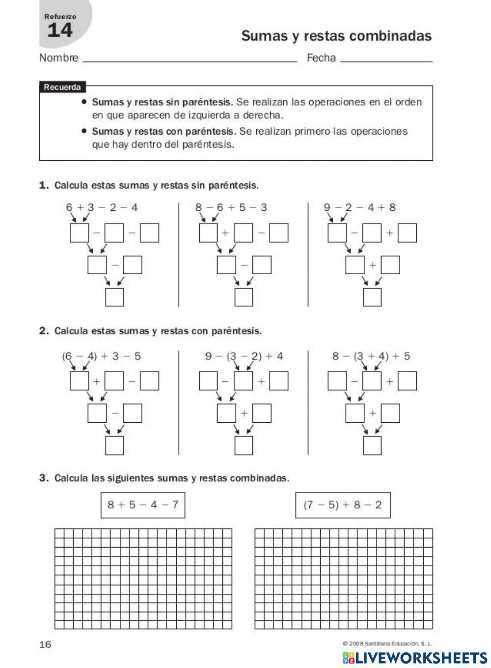 Operaciones combinadas. Sumas y restas.