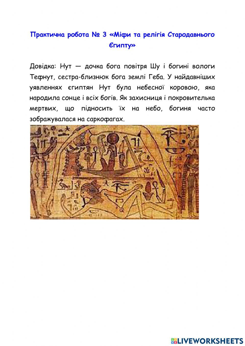 Практичне заняття №3 «Міфи та релігія Стародавнього Єгипту»