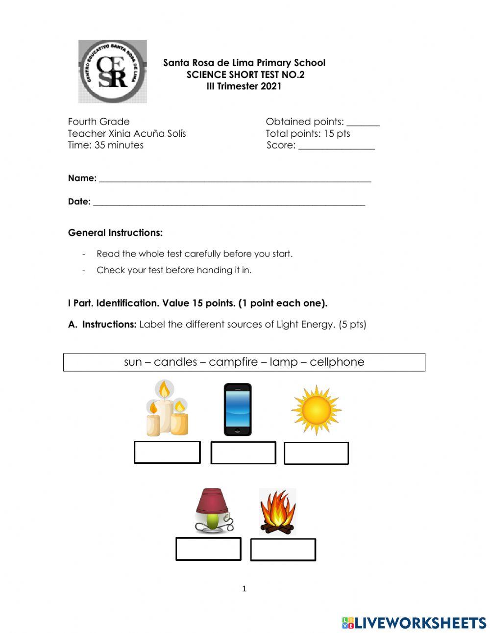 Short Test no.2 4 Grade III Tri