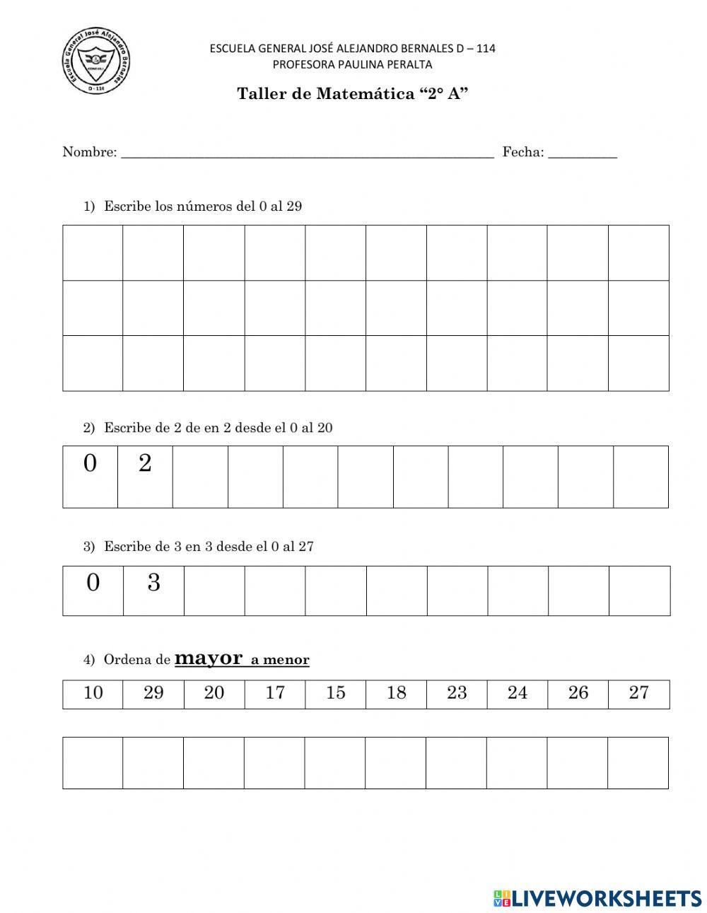 Guía Numeración 0 al 30