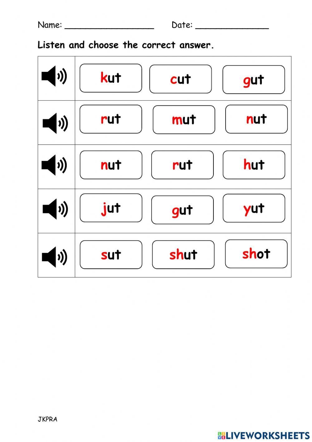 Ut word family 1543687 JKJKJKJK Live Worksheets