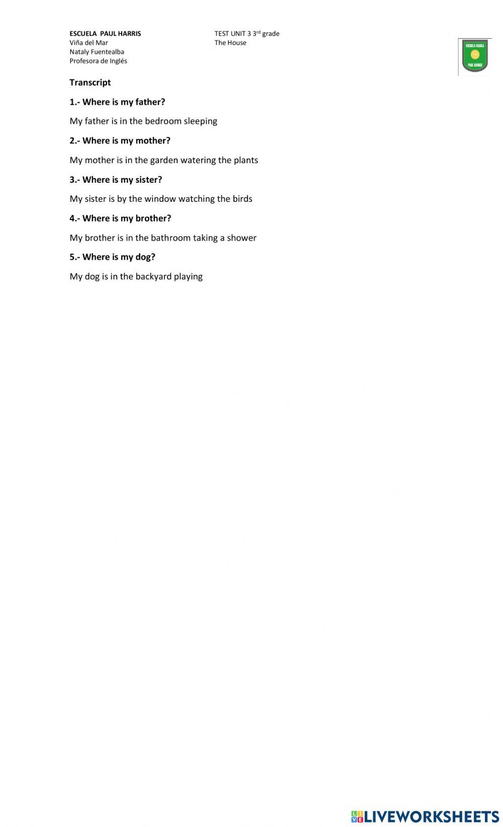 Test unit 3 3rd grade