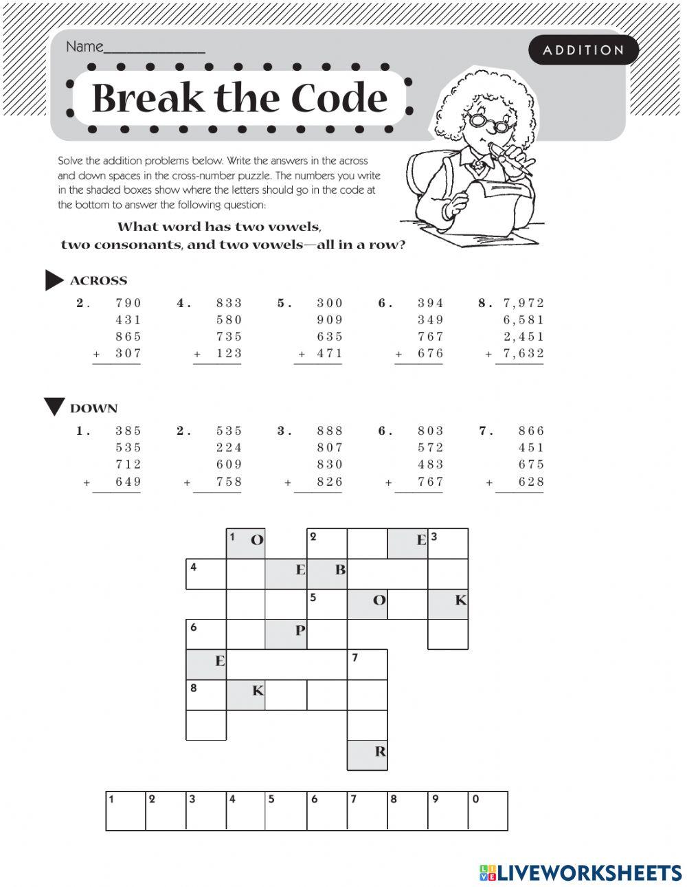 Break the Code online exercise for | Live Worksheets