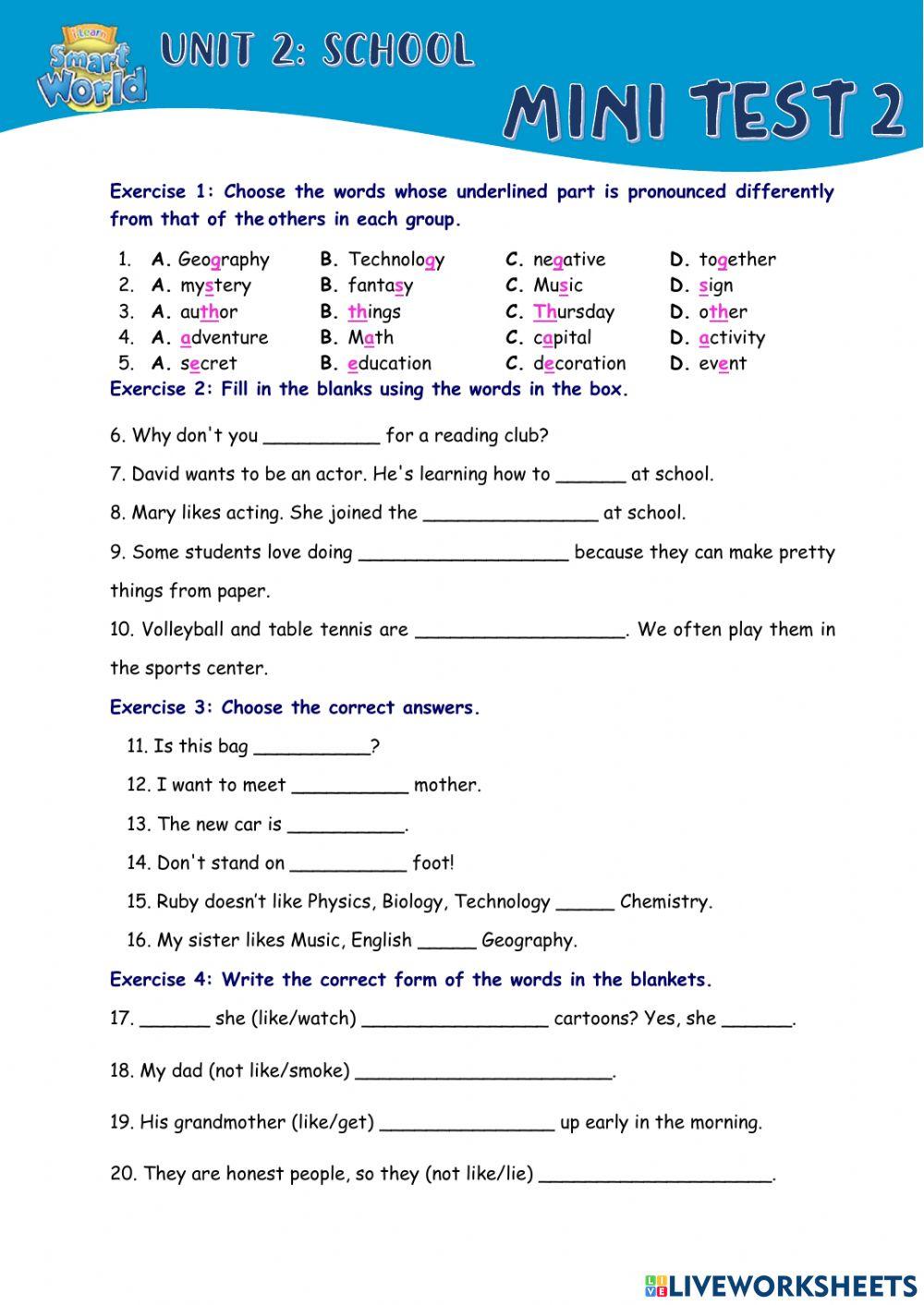 15-minute Test for Unit 2