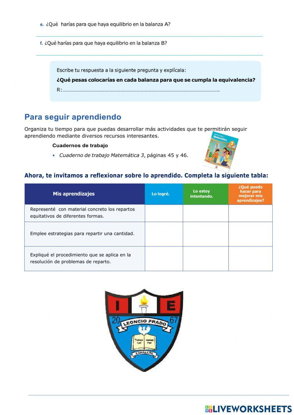 Jugamos con la balanza y establecemos equivalencias