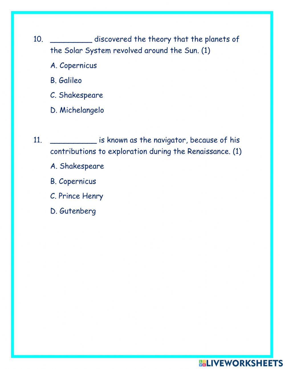 Quiz 2 - The Renaissance