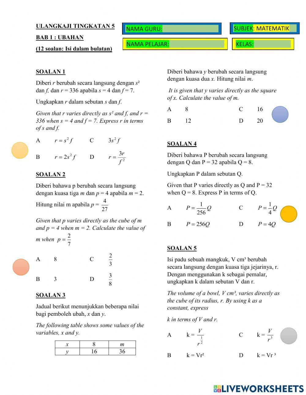 Bab 1 ubahan Matematik Tingkatan 5