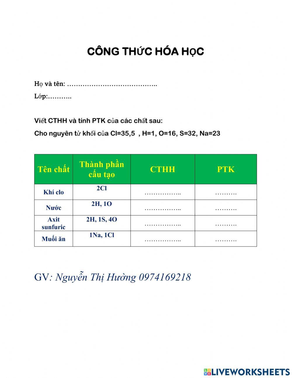Công thức hóa học