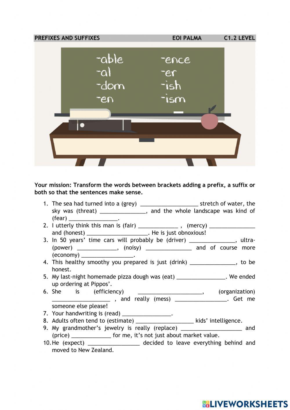 C1 prefixes and suffixes