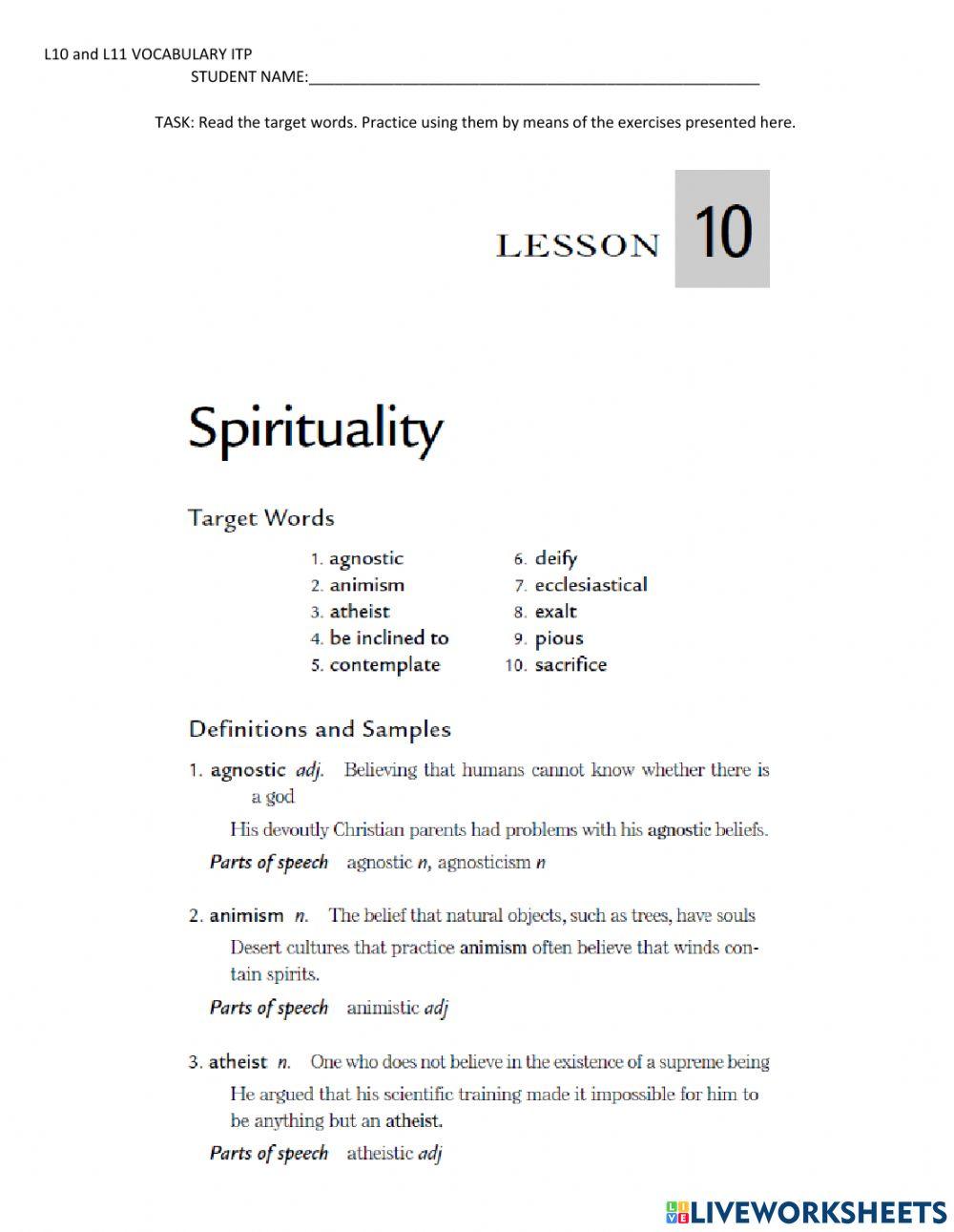 L10 and L11 Vocabulary Itp