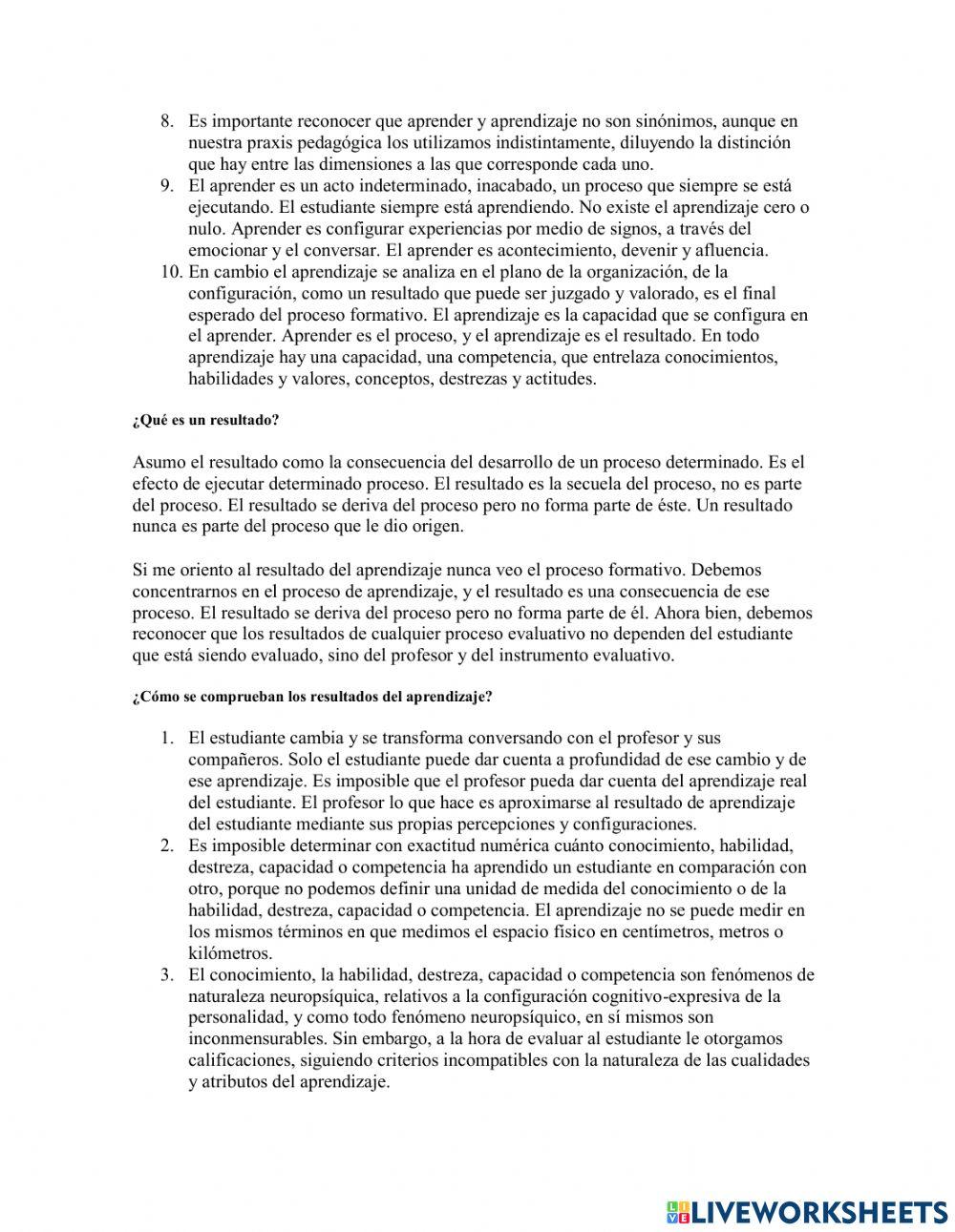 El resultado de los aprendizajes