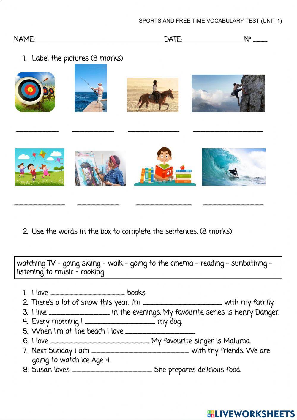 Sports and free time activities