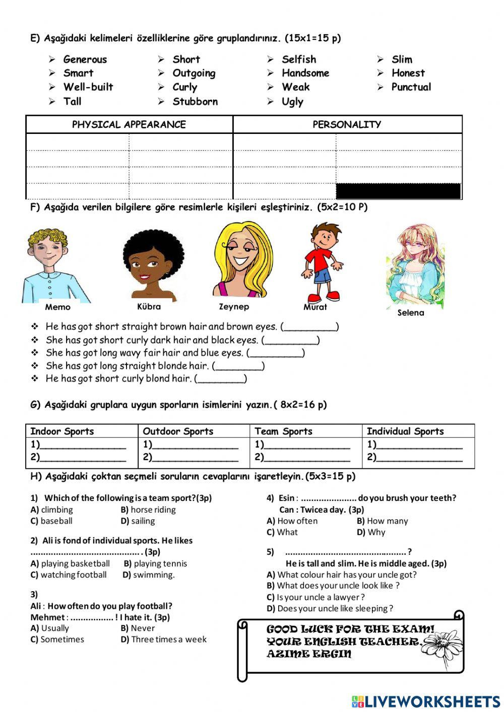 7th grade - 1.st term 1st exam - sinav örneği̇