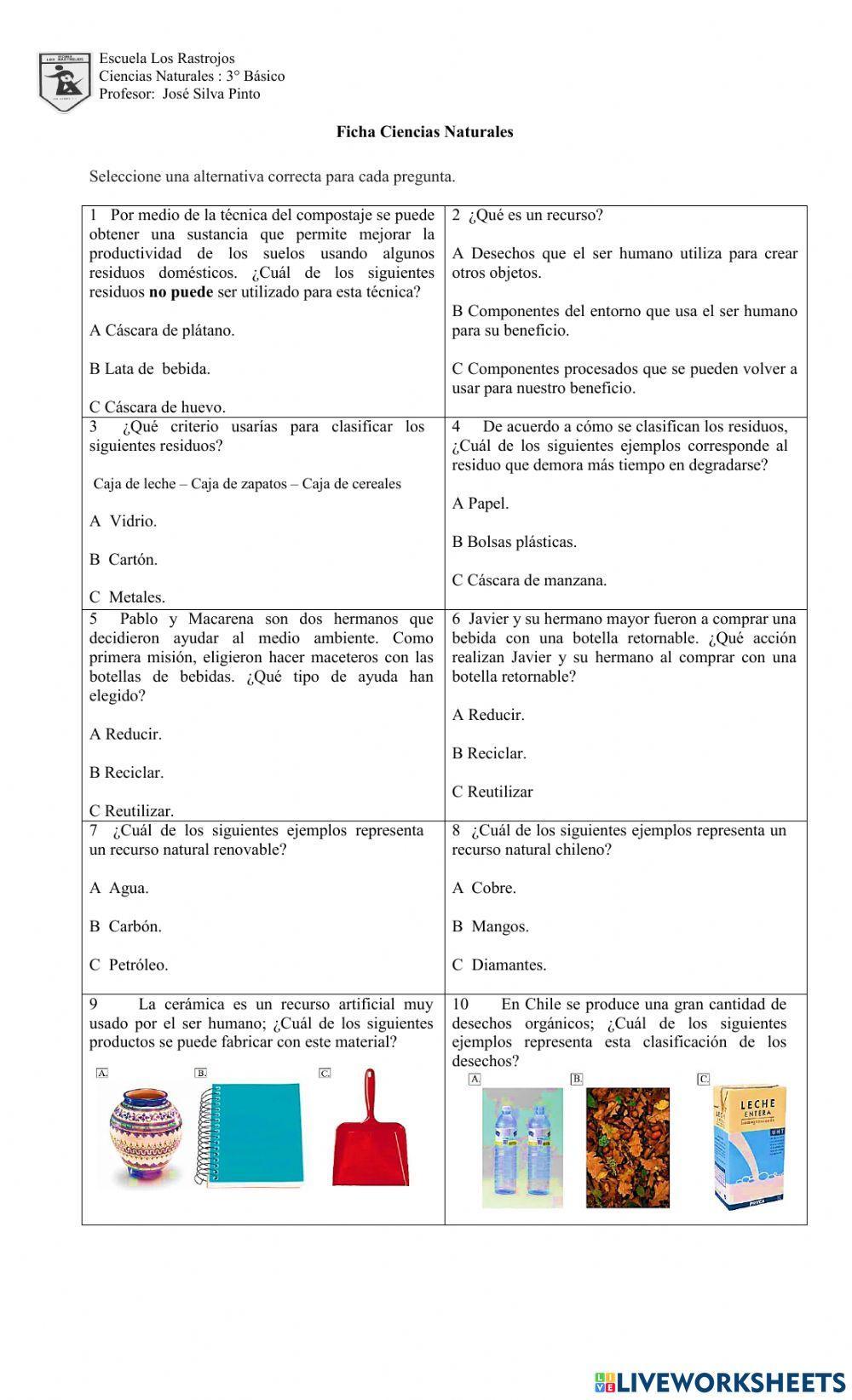 Ficha Reducir, reutilizar y reciclar