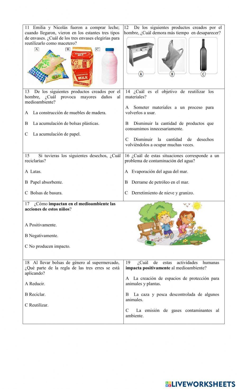 Ficha Reducir, reutilizar y reciclar